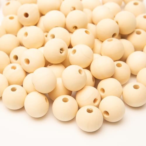 Luyoaozy 120 Stück Holzperlen 20mm, Natürliche Unbehandelte Holzkugeln mit Loch zum Auffädeln, Runde Holzperlen Set für DIY Schmuck Basteln Armband Halskette Makramee Bauerngirlanden Deko(20mm-120pcs)