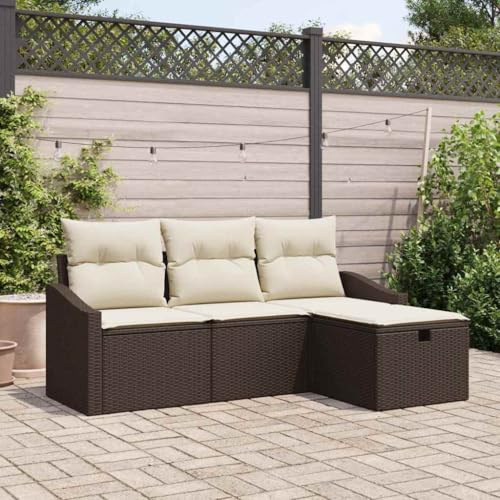 Kaloriko Garten Loungeset, 4-teilig, Poly-Rattan, UV-beständig, wetterfest, modular, leicht, inkl. weicher Kissen, für Terrasse, Balkon, Outdoor