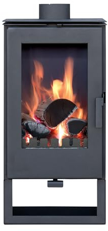 ALAZ K8M kamin 9 kW, vedspis med kontinuerlig brand, 90 cm höjd, 47 x 40 cm, svart, 150 mm rökuttag