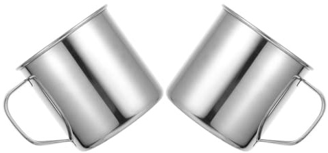 HEMOTON Lot de 2 Tasses à Café de Camping en Inox 304 avec Anse, Diamètre 8 Cm, Tasses Légères et Résistantes pour Randonnée et Plein Air, Mug de Voyage Multifonction pour Boissons