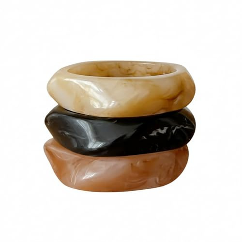 BKEPDY 3 Piezas Pulseras en Resina Brazaletes Irregular Geométricos Pulsera Retro Ancha Apilable Accesorio para Ocasiones Especiales y Uso Diario (Set B)