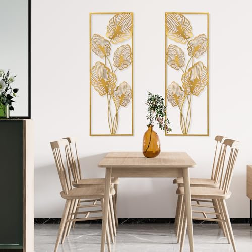 Mocoli Arte De Pared De Metal, 2 Esculturas De Pared Doradas Hechas A Mano DecoracióN De Pared Para Sala De Estar Dormitorio Pasillo Hotel Comedor (Hojas de colores)