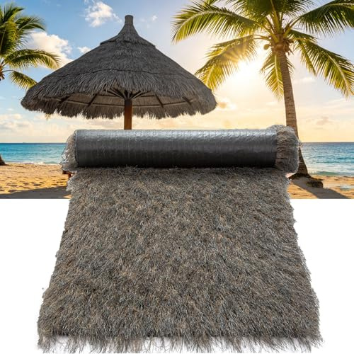 Rouleaux de chaume artificiels, Chaume Synthétique Gris, Chaume De Palmier Artificiel Imperméable Pour Paille De Style Mexicain Crypté Pour Décoration De Bar Tiki Au Bord De (Size:0.5*10m(1.6*32.8ft))