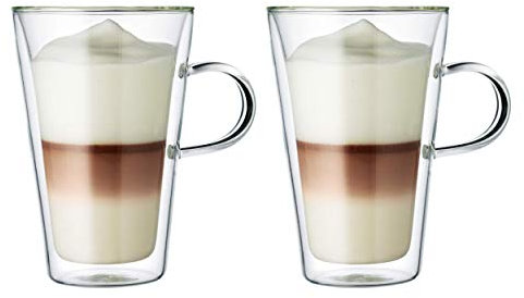Bodum Double Walled Glasses Pack of 2 Canteen - 400ml Coffee & Tee Cups with Handle- Dishwasher Safe Thermal Cup - Mouth-Blown Borosilicate Glass