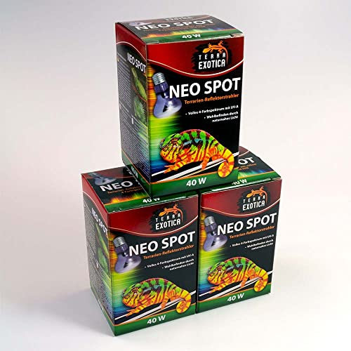Terra Exotica Neo Spot - Terrarien-Reflektorstrahler mit UV-Strahlung für Terrarienbewohner - Wärme- und Lichtquelle für Ihr Terrarium 25W, 40W, 60W, 75W, 100W und 150 Watt (1, 40 W)