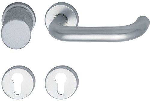 GRUNDMANN Geos 102809 Silver 1754/D6K Handle Set on Rosette PZ ÖNORM Door Fitting VK 8.5, Anodised Aluminium