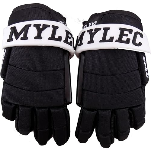 MyLec MK5 Hockey Gloves, Hook Closure for Perfect Fit, 3-Roll Design, Nylon Hockey Stuff with Tough Leather Palm, Lightweight, Durable & Breathable Lacrosse Gloves, EVA Foam(9,Black/White)