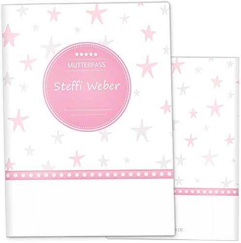 OLGS Mutterpasshülle 3-teilig personalisiert Stern | Baby Schwangerschaft Geschenkidee Schutzhülle für den Mutterpass | Für werdende Mütter (Mutterpass personalisiert, Stern Rosa)