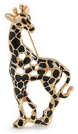 Avalaya Broche en forme de girafe dorée et noire en émail – 50 mm de haut