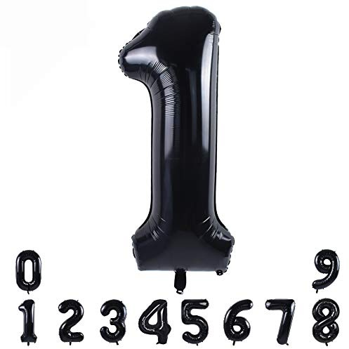 TONIFUL 40 Inch Black Large Numbers0-9, Number 1 Digital 1 Helium Balloons,Foil Mylar Big Number Balloons for 2026 Graduation New Year Eve Birthday Party supplies Decorations