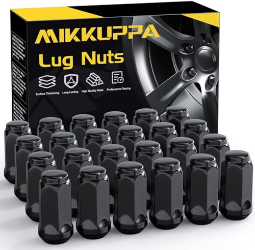 MIKKUPPA M14x1.5 Lug Nuts, Replacement for Chevy Silverado Suburban 1500 Tahoe Colorado Traverse, Ford F-150 Ram 1500 Aftermarket Wheel, 24pcs Black Closed End Bulge Acorn Tire Lug Nuts