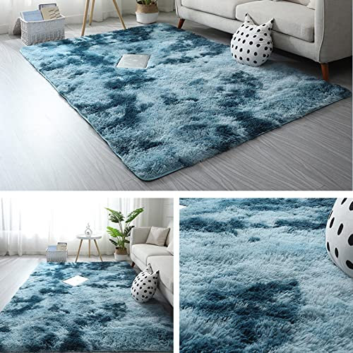 ERPENG Schaffell Teppich 100x140cm Schlafzimmer Shaggy Hochflor Teppich Leicht zu Reinigen für Wohnzimmer, Schlafzimmer, Kinderzimmer, Dunkelblau