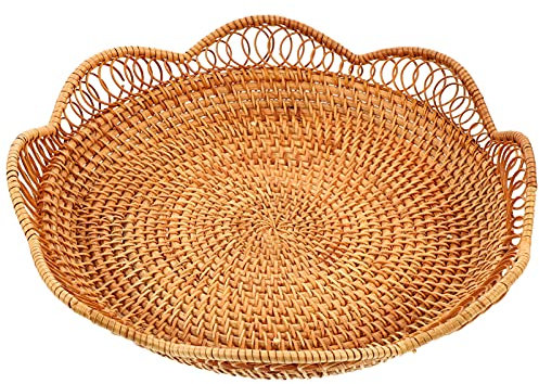 Cabilock 1 Pc Frutero de ratán Canasta de Bandeja de bocadillos Cesta de Almacenamiento de Mimbre decoración Organizador de Escritorio Organizador de canastas para el hogar Familiar