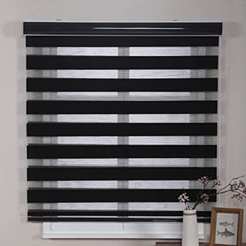 RYNS Verdunklungsrollo Fensterrollo 90x220cm Doppelrollo verdunkelnd Wandmontage Hitzeschutz Jalousien Doppelrollo Fensterrollo für Fenster & Türen Zebrarollo, Schwarz
