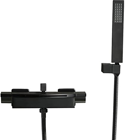 Rubinetto Per Vasca Da Bagno Cascata, Due Maniglie Ottone Rubinetto Miscelatore Bagno Vasca Per Doccia A Parete Con Doccetta E Flessibile Doccia Da 1,5 M, Nero