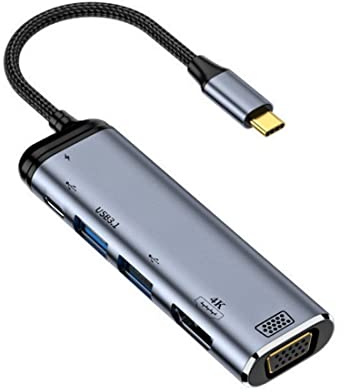 chenyang Hub USB C, 6 en 1 USB C vers HDMI 4K @ 60 Hz/VGA 1080p/USB 2.0/USB 2.0 Type C/USB 3.1/USB C PD 100 W Adaptateur multi-ports de charge
