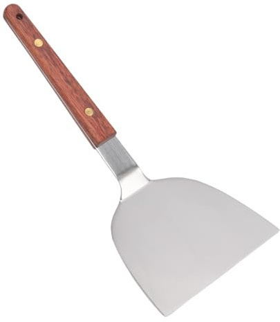 Wide Spatula, Stainless Steel Pancakes Shovel Grill Scraper with Wooden Handle Wide Blade Burger Spatula Turner Scraper(120mm)