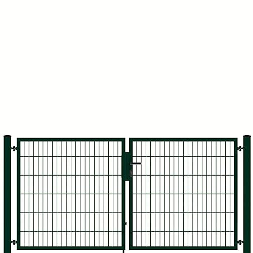 auf-mass24 Doppeltor 2,5m breit 2 FLG. Profi Toranlage Doppelstabmattenzaun Zauntor DREI Farben Zaun Tor Gartentor (RAL6005 Moosgrün, 1.03)