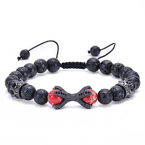 AMDXD SCHMUCK Armband Lavagestein mit Anhänger Krone Octopus Gewebt Verstellbar für sie und ihn, Echten Natursteinen Partnerarmband 8mm, Handgemacht - 18CM - Rot