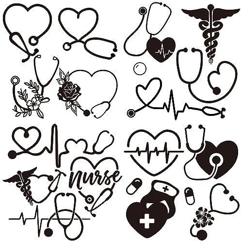 GORGECRAFT 4 Stile Krankenschwester-Aufkleber Stethoskop Autoaufkleber Herzschlag Krankenschwester Unendlichkeitsblume Wasserdicht Selbstklebend Reflektierend Autoaufkleber Kofferraum-Logo-Aufkleber