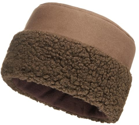 Futrzane Sherpa Mütze mit Fellrand - Wintermütze Damen - Wildleder Russen Hut (M, Olive - Olive Sherpa)