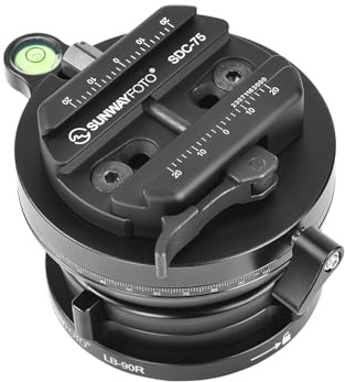 SUNWAYFOTO LB-90R+SDC-75 - Cabezal de base de nivelación de trípode de 360° con abrazadera Arca Swiss, capacidad de carga de 25 kg