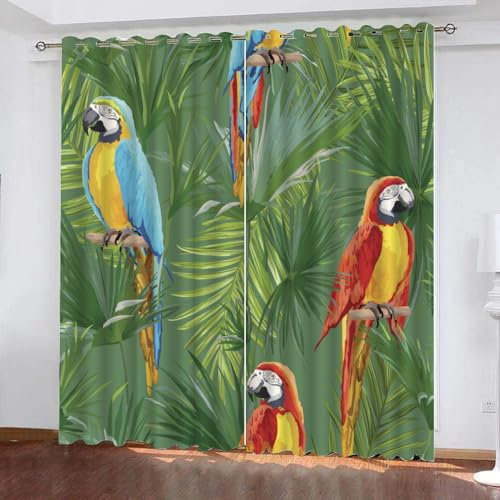 GIOVIA 3D Papagei Gardinen Abdunkelnde Tropisch Dschungel Kindervorhänge Vorhang mit ösen 2er Set Vorhänge Blickdicht Verdunkelungs für Kinderzimmer Schlafzimmer Wohnzimmer B 200 X H 160 cm