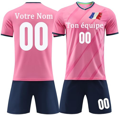 Maillot Football Personnalisé avec Nom Numéro Maillot de Foot Ensemble T-Shirt + Shorts Cadeaux pour Garçons Hommes Enfant Adultes