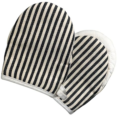 AMRAMI Ofenhandschuhe hitzebeständig, Topfhandschuhe Set aus Baumwolle zum Kochen und Backen, 2 Backofenhandschuhe, waschbar (Gestreift Schwarz/Weiß)