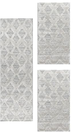 Carpetsale24 Bettumrandung Schlafzimmer 3 teilig Skandinavischer Teppich Grau Bettvorleger Schlafzimmer Bettset: 2 St. 60x110 cm | 1 St. 80x150 cm - Boho Stil Teppich Hoch-Tief Effekt Läufer