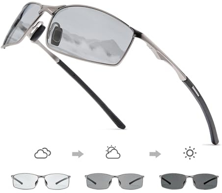 OuShiun Herren Sportbrille Polarisierte Sonnenbrille für Outdoor Metallrahmen UV Schutz Fahren Angeln Radfahren Laufen Fahrer Brille