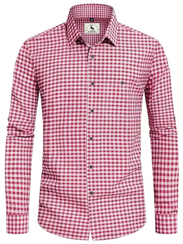 Trachtenhemd Herren Oktoberfest Hemd Outfit Tracht kariertes Hemd Rot Trachtenhemden Kurzarm Freizeithemd Langarm Karohemd Baumwolle 4XL