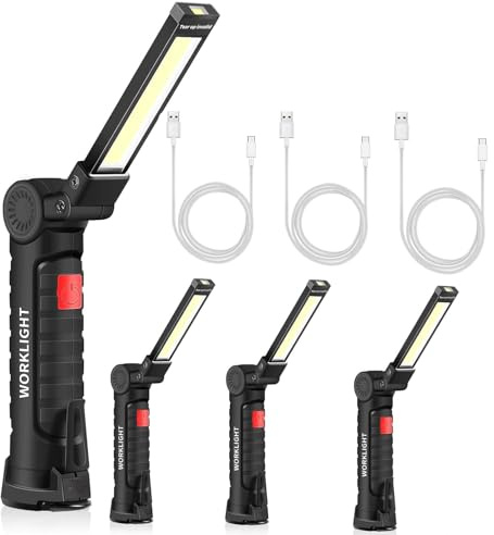 ONEVER LED Arbeitsscheinwerfer Fackel Werkstattlampe, Wiederaufladbare Taschenlampe Inspektionsleuchten mit Magnet und Haken für Auto Reparatur, Werkstatt, Camping (4 Stück, Große)
