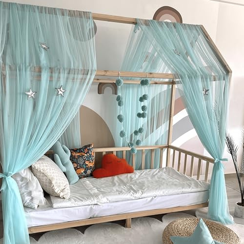 Baby Fancyroom Hussäng, himmel, mintgrön, sänghimmel, dekorationsset, barnrum, barnsäng, baldakin, pom pongirlang av premiumtyll för hemmasängar (380 cm)