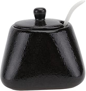 Garneck Pot à Épices En Céramique Noir Couvercle Et Cuillère 200 Ml, Ensemble Pratique De Pots à Condiments Cuisine, Rangement D'assaisonnements, Usage Domestique