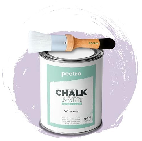 PECTRO PACK Kreidefarbe für möbel 750ml + Malerpinsel speziell für Chalk Paint - Möbellack Natürlicher Kreideeffekt - Farbe für Holz (Schwach Lavendel)