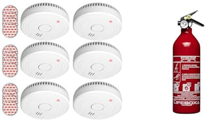 Elro FS1805M Détecteur de Fumée avec Aimant - 5 Ans de Batterie et Garantie/DIN EN14604-6 Pièces & Extincteur 1kg a Poudre - ext01