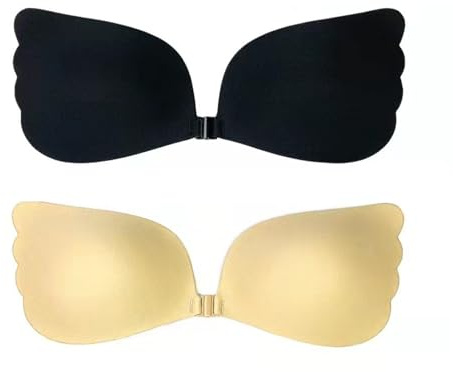 2 Pares Sujetador Adhesivo Invisible, Espalda al Aire Breast Lift Reutilizables con Hebilla Delantera para Vestido y Boda , Push Up Sticky Bra Invisible, para Vestido sin Espalda, Vestido de Boda