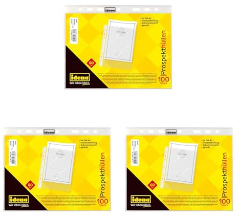 Idena 376007 - Prospekthülle DIN A5 Format, 60µ, genarbt, 100 Stück (Packung mit 3)