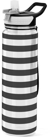 Mnsruu Transparente Sport-Wasserflasche mit Strohhalm, auslaufsichere Trinkflasche, schwarz-weiß gestreift, Fahrradflaschen für Sport, Büro, Schule, BPA-freier Tritan-Kunststoff, 1 Liter