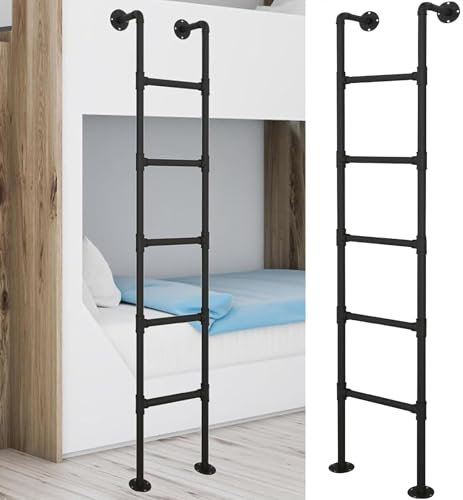 Industrielle Eisenrohr-Hochbettleiter für Wohnheim, Bibliothek, Deck, Wohnmobil, Wandmontage, Metall-Trittleiter für Notfälle, Feuer, Klettern, hohes und stabiles Design, 143 cm