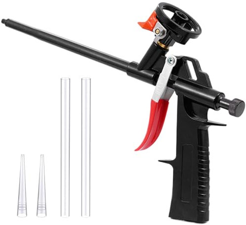 Pistola per Schiuma Costruzione, Pistola Schiuma Poliuretanica non Serve Detergente con 2 Tubi, 2 Ugelli e Impugnatura Ergonomica, Pistola Schiuma Espansa PU per Sigillare, Riempimento, Domestico