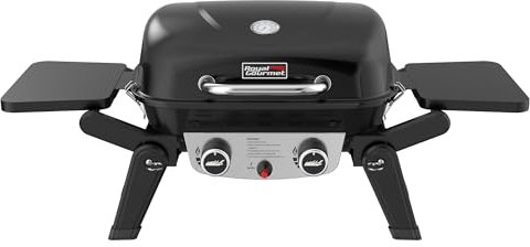 Royal Gourmet 2-Brenner Tragbarer Gasgrill, 5 kW Tischgrill mit klappbaren Seitentischen, portabler BBQ Grill für Balkon, Terrasse, Garten Schwarz
