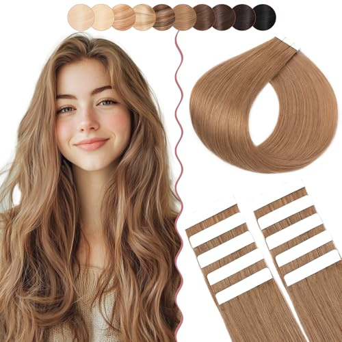 30cm SEGO Extensiones Adhesivas Pelo Natural 10PCS [#6 Castaño Claro] Cinta Adhesiva Invisible Sin Clips 100% Remy Liso Cabello Humano Auténtico (10g)