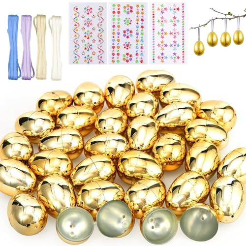 Huevos de Pascua, 36 Piezas Oro Eggs Plásticos, Huevos de Pascua Dorados – Set de 36 Huevos de Pascua Rellenables y Brillantes para un Entretenimiento Excepcional