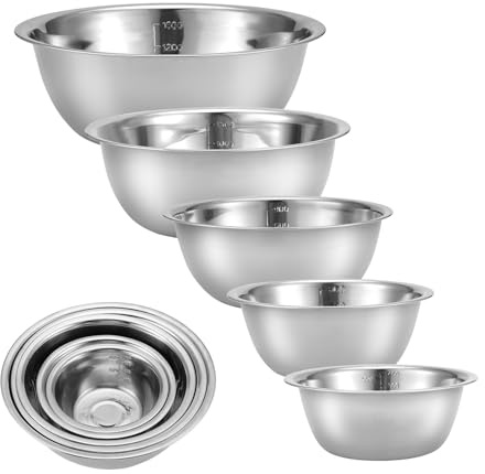 Yocdunm Stainless Steel Mixing Bowl Set 5 Pieces 0.48L-2.6L Space Saving Nesting Bowls With Measurement Marks For Baking Cooking Food Storage