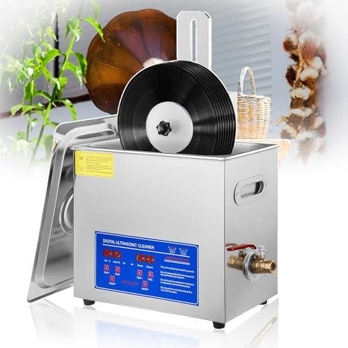 180W Commercial Ultrasonic Cleaner, 6L Vinyl Records Cleaning Machine with 1 Drying Rack, 0~30 Min Timing/0-80 ° C Adjustable Temperature/Auto-Rotating Double-Sided Lp Cleaning, for 7/10/12 Record