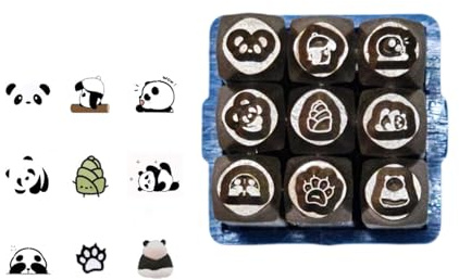 Juego de 9 cinceles de metal de la serie Panda, juego de sellos de metal profesionales, herramienta de tallado, herramienta de tallado, textura de acero para joyas