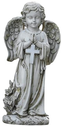 FLCPJGV Statua di Angelo da Giardino in Resina alimentata ad energia Solare, Angelo in Preghiera, Statuetta Multiuso, Altezza 30 cm