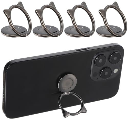 Yuanchu 4 Pcs Cat Phone Ring Holder, Ultra Thin Cute Cat Metal Finger Grip 360° Rotation 180° Flip Phone Ring Holder Polished Metal Kickstand Phone Magnetic Ring Grip Finger Stand for All Smartphones